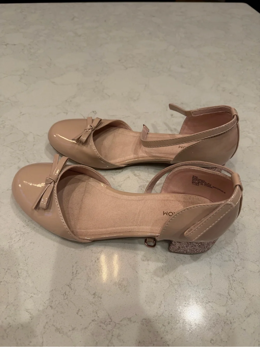 Nordstrom Nude Patent Bow Ankle-Strap Flats